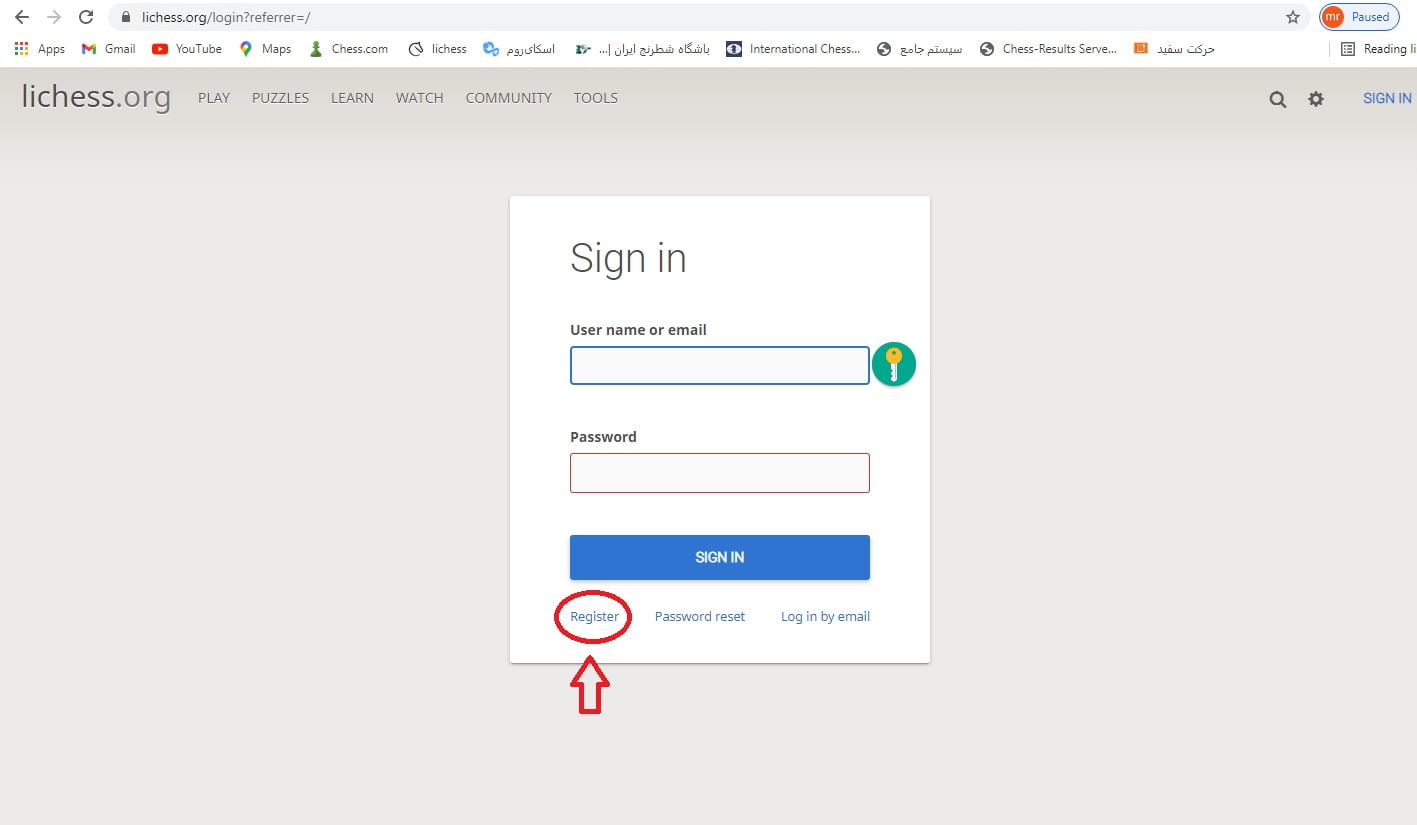 کلیک بر روی register یا نام نویسی در سایت لیچس